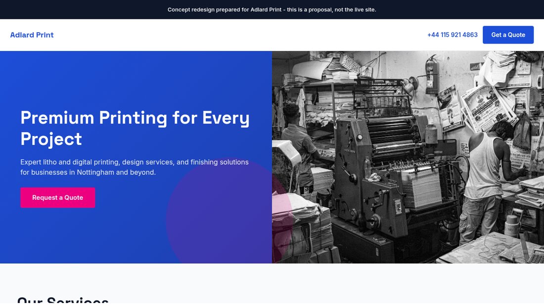 Commercial printer website concept