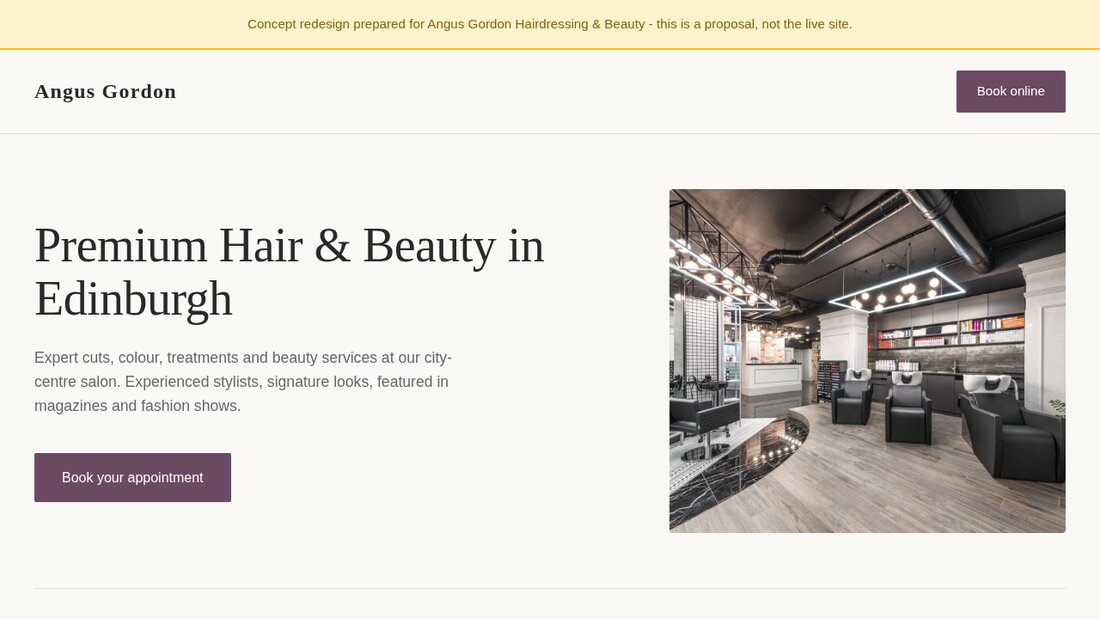 Edinburgh hair and beauty salon website concept