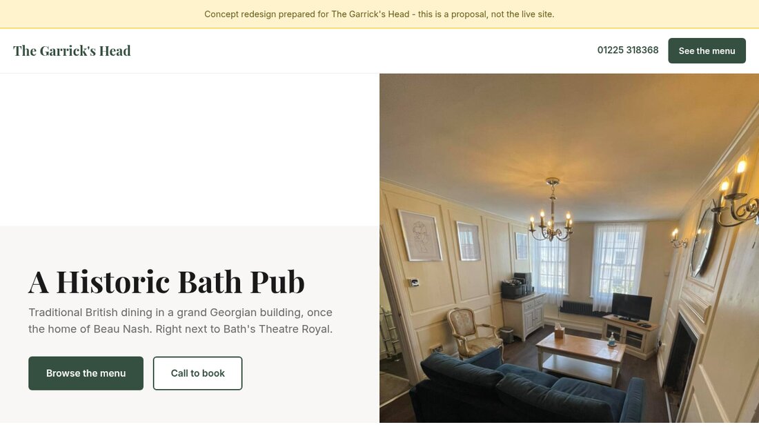 Traditional pub website concept