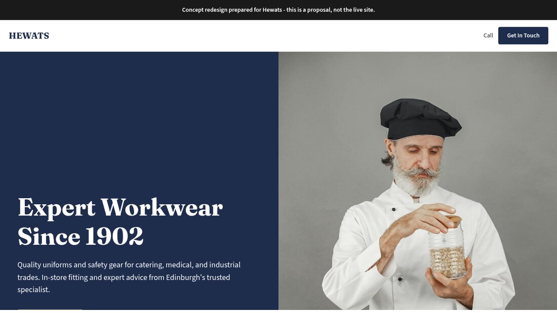 Workwear and uniforms website concept