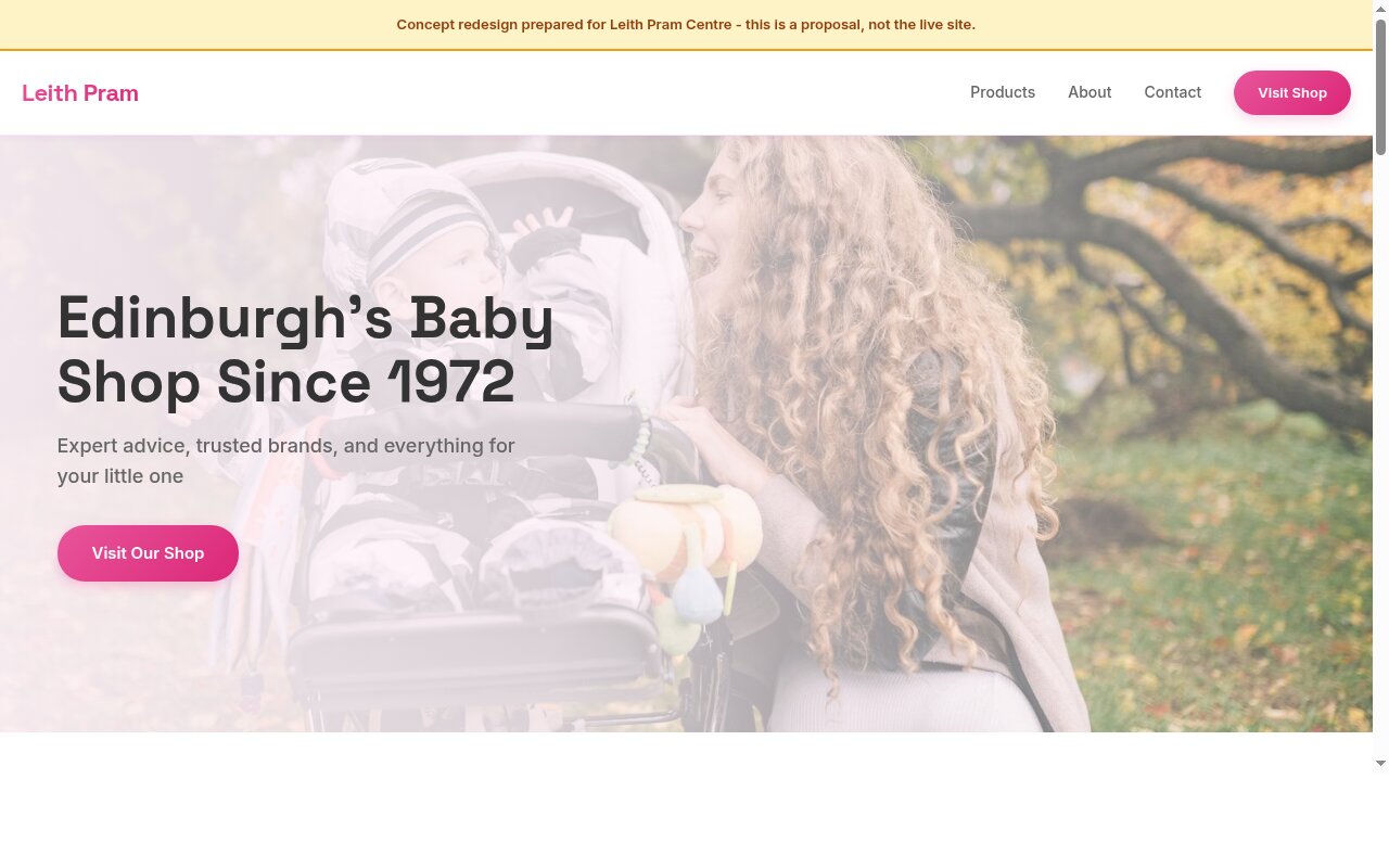 Baby and pram shop website concept
