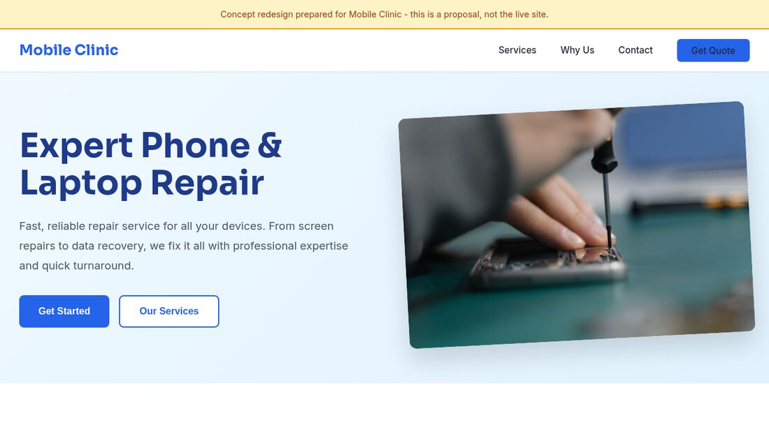 Device repair website concept