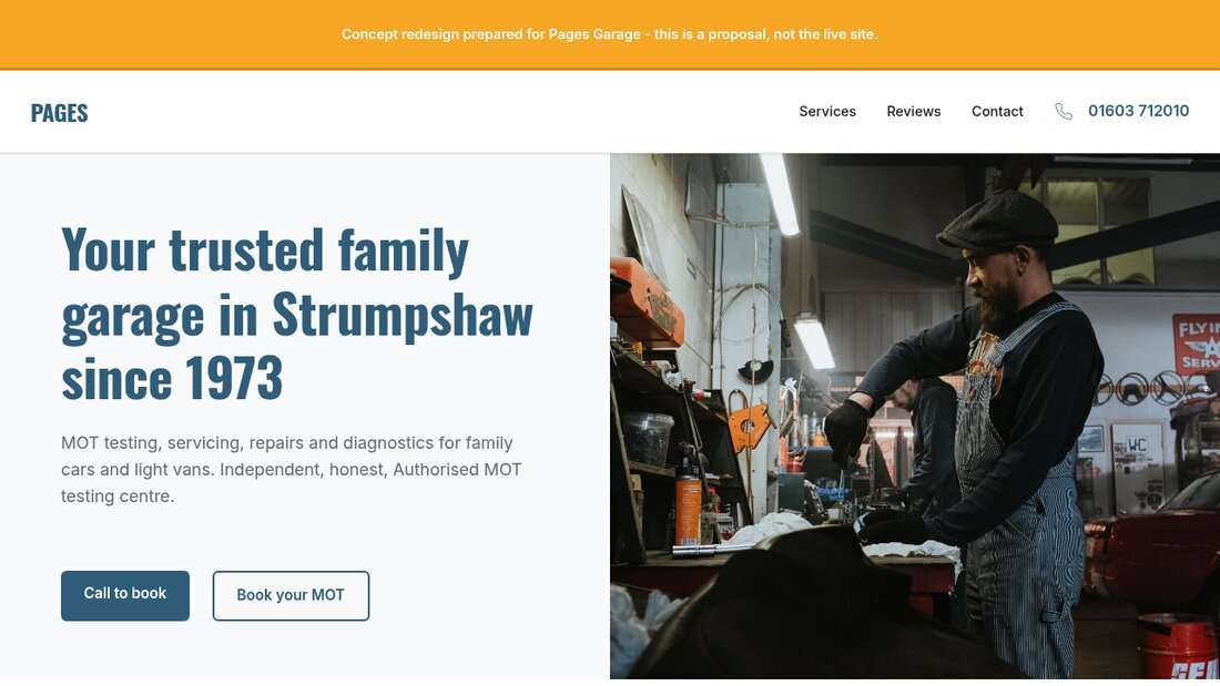 Norwich garage and MOT website concept