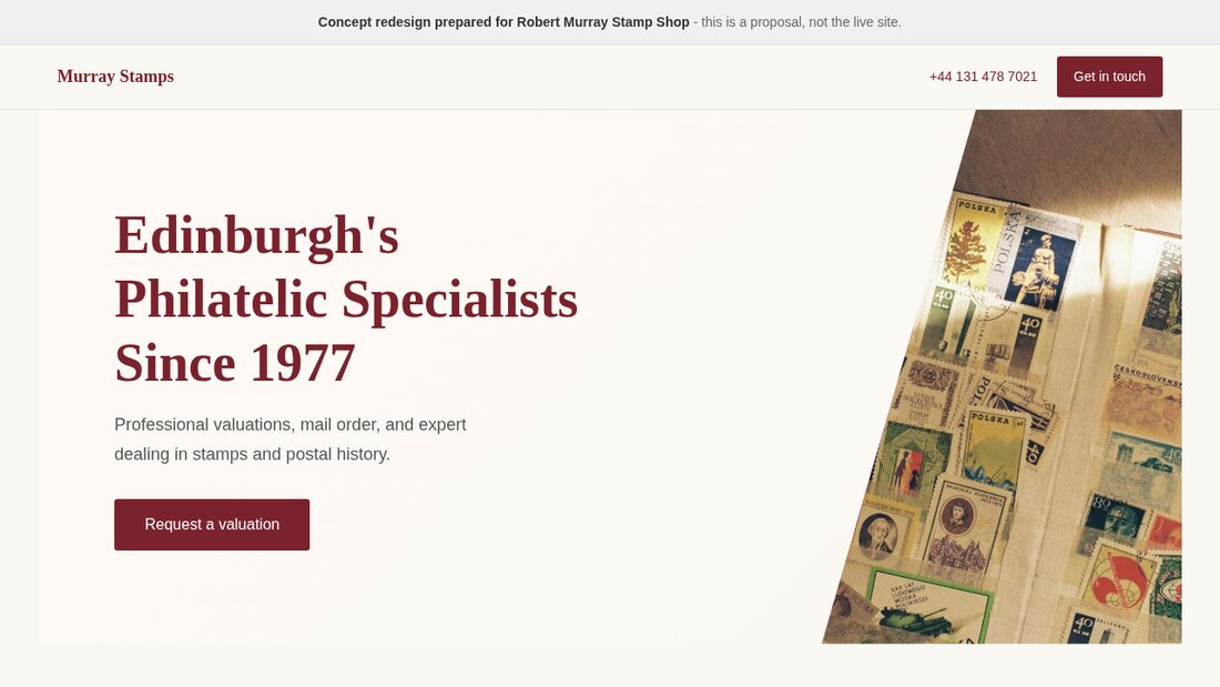 Stamp dealer website concept