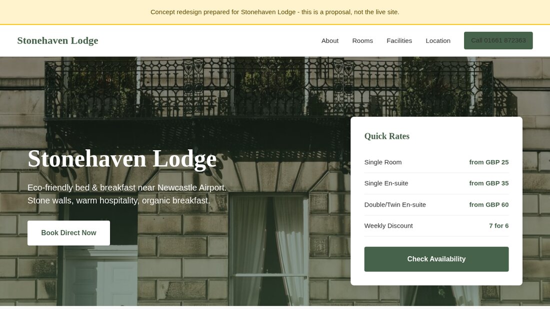 Bed and breakfast website concept