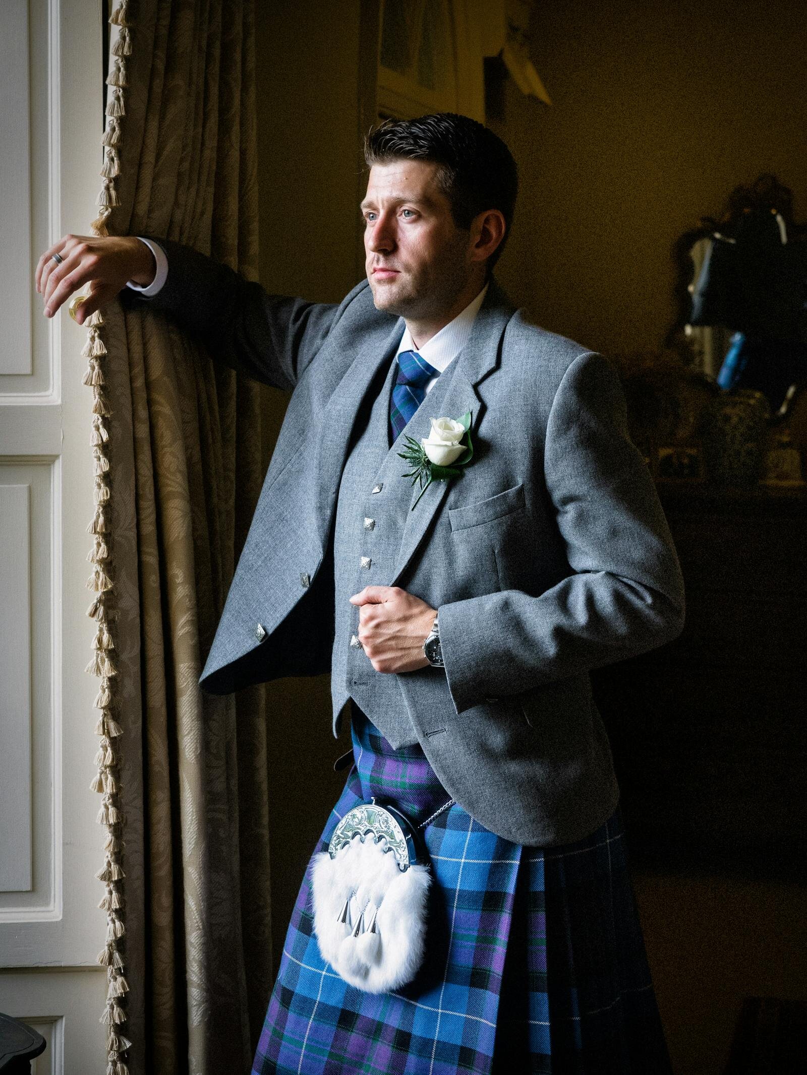 Elegant wedding kilt ensemble